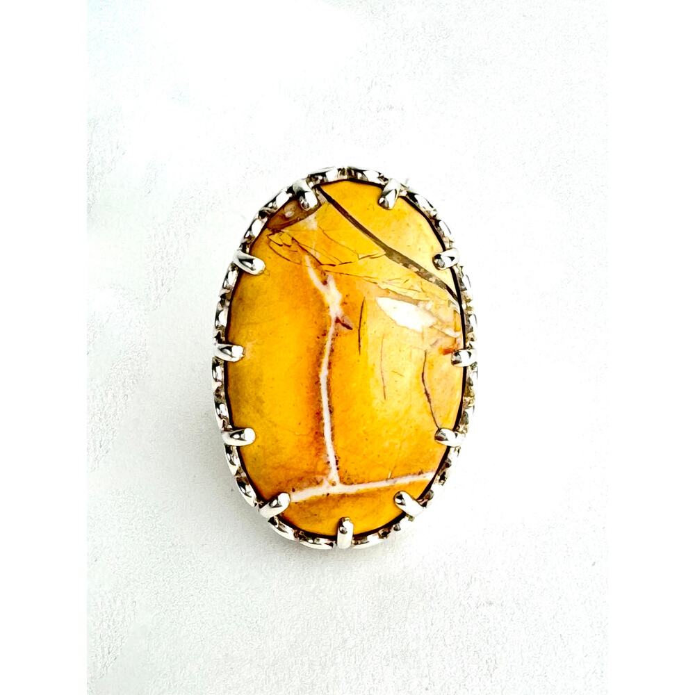 Brecciated Jasper Heavy Sterling Silver Ring Fancy Prong Setting USA 5.75